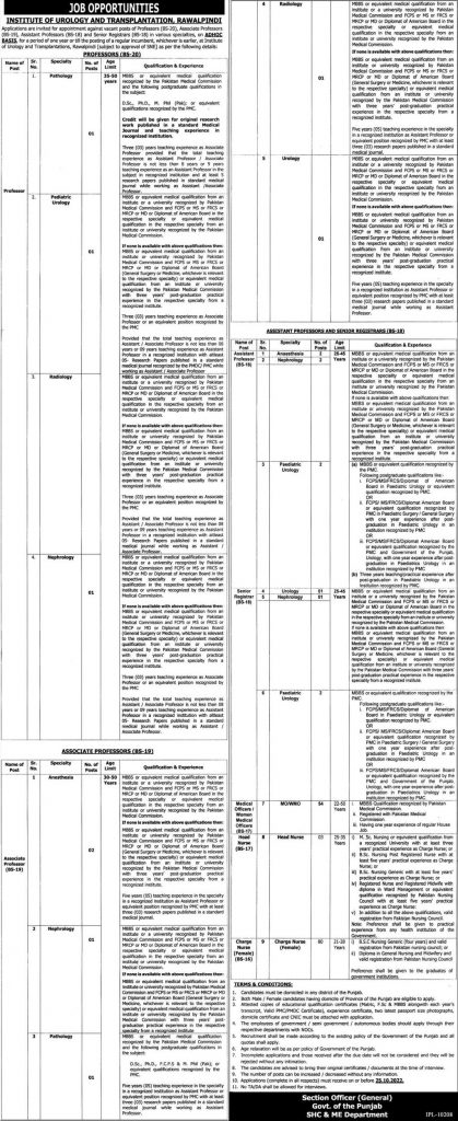 Institute of Urology and Transplantation Rawalpindi Jobs