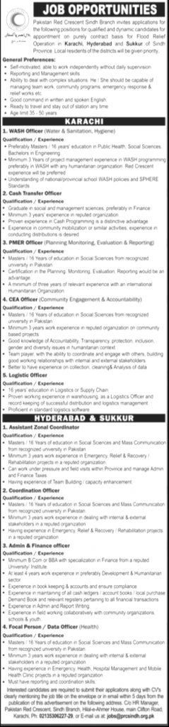 Position Vacant in Red Crescent Department