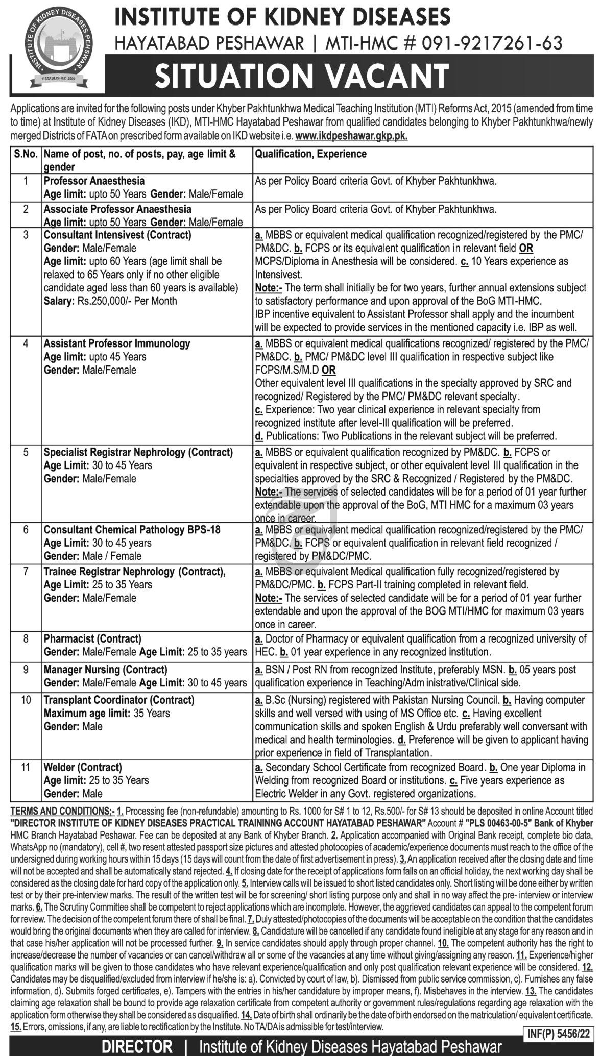 Institute of Kidney Diseases Peshawar Jobs