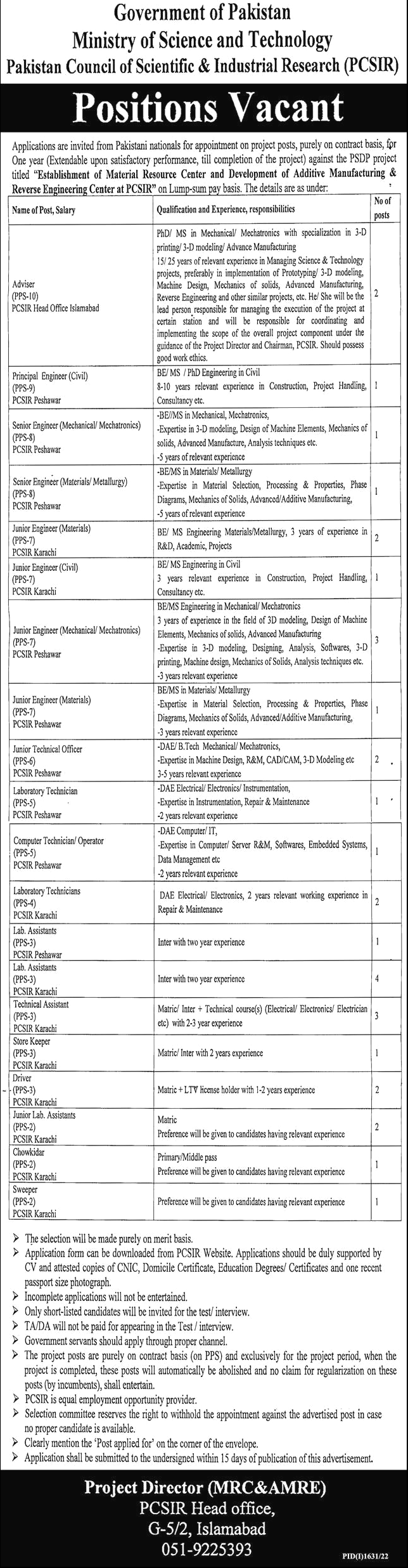 Ministry of Science and Technology Islamabad Govt Jobs
