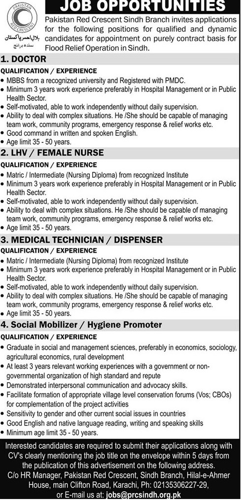 Pakistan Red Crescent Sindh Govt Jobs