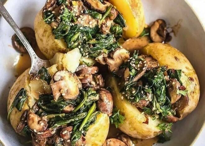 Stuffed Baked Potatoes with Mushroom and Spinach