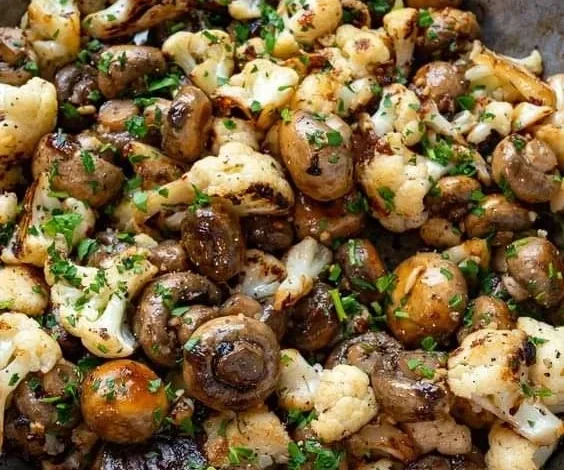 Skillet Butter and Garlic Mushrooms and Cauliflower
