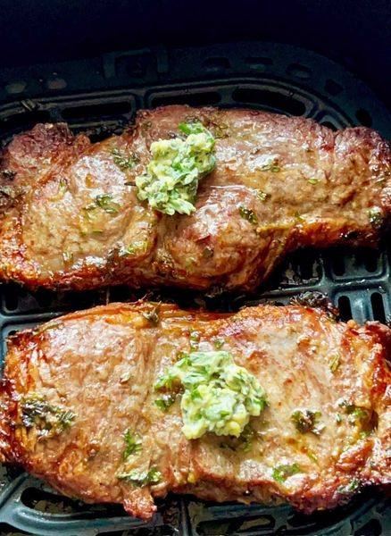 Air Fryer Steak with Herb Butter